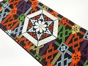 川島織物製　格子・亀甲に花模様織出し袋帯